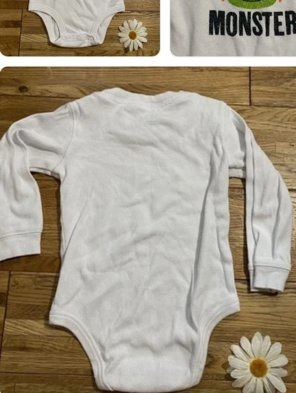 Carter's Cotton Baby Onesie White Long-Sleeve 'Mommy's Little Monster' One-Piece
